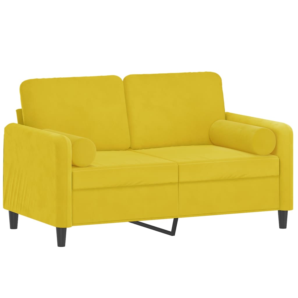 2-seater sofa with decorative cushions yellow 120 cm velvet