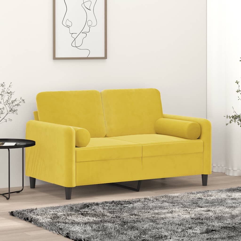 2-seater sofa with decorative cushions yellow 120 cm velvet