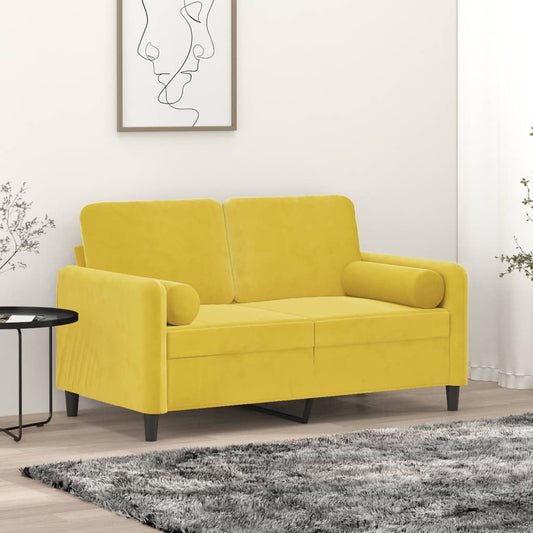 2-seater sofa with decorative cushions yellow 120 cm velvet