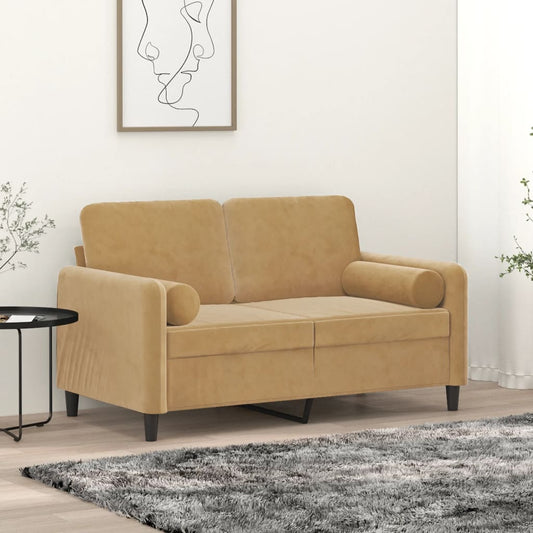 2-seater sofa with decorative cushions brown 120 cm velvet