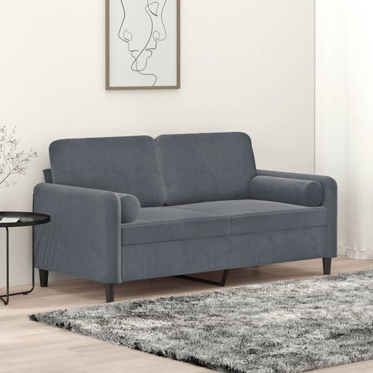 2-seater sofa with decorative cushions dark grey 140 cm velvet