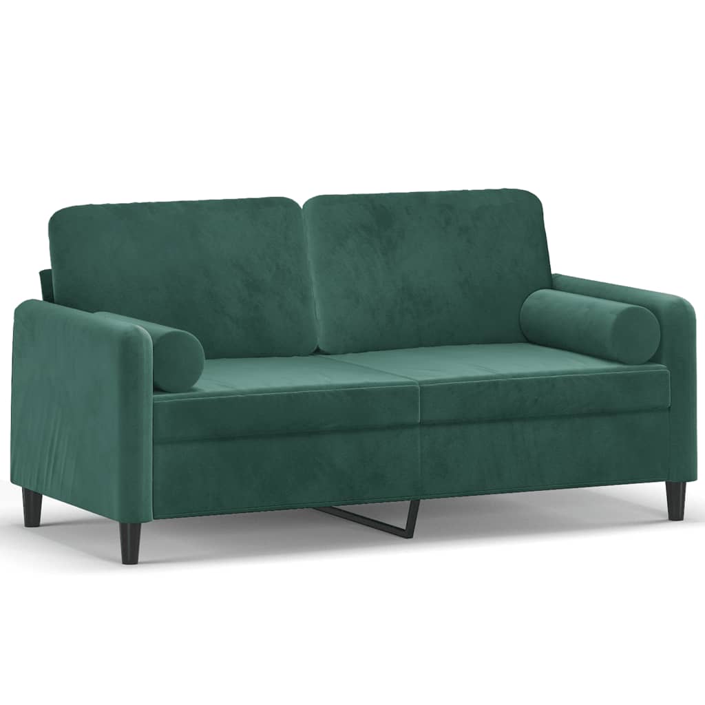2-seater sofa with decorative cushions dark green 140 cm velvet