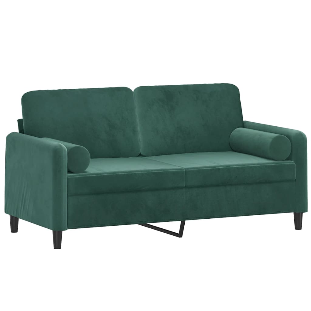 2-seater sofa with decorative cushions dark green 140 cm velvet