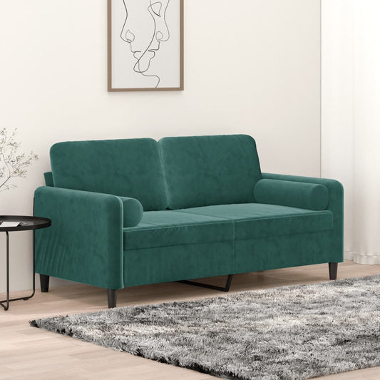 2-seater sofa with decorative cushions dark green 140 cm velvet