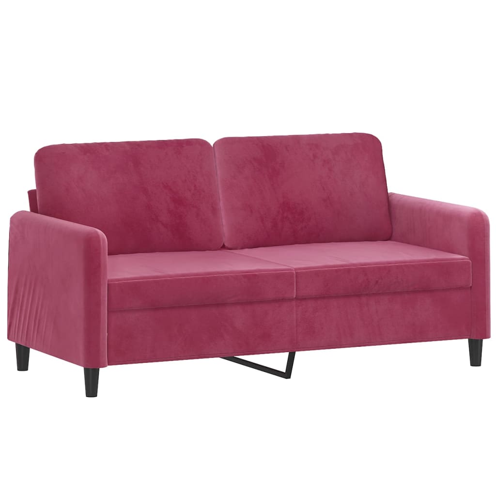 2-seater sofa with decorative cushions wine red 140 cm velvet