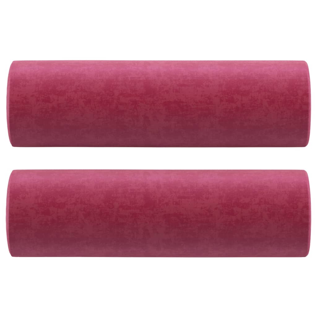 2-seater sofa with decorative cushions wine red 140 cm velvet