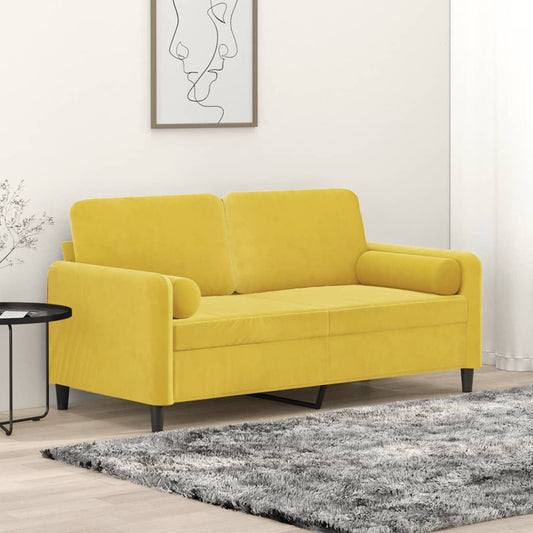2-seater sofa with decorative cushions yellow 140 cm velvet