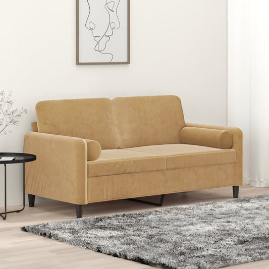 2-seater sofa with decorative cushions brown 140 cm velvet