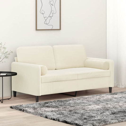 2-seater sofa with decorative cushions cream 140 cm velvet