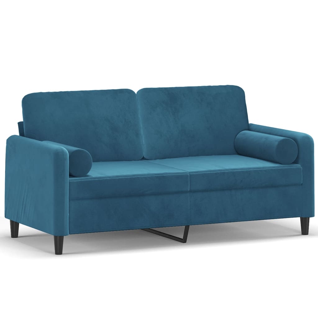 2-seater sofa with decorative cushions blue 140 cm velvet