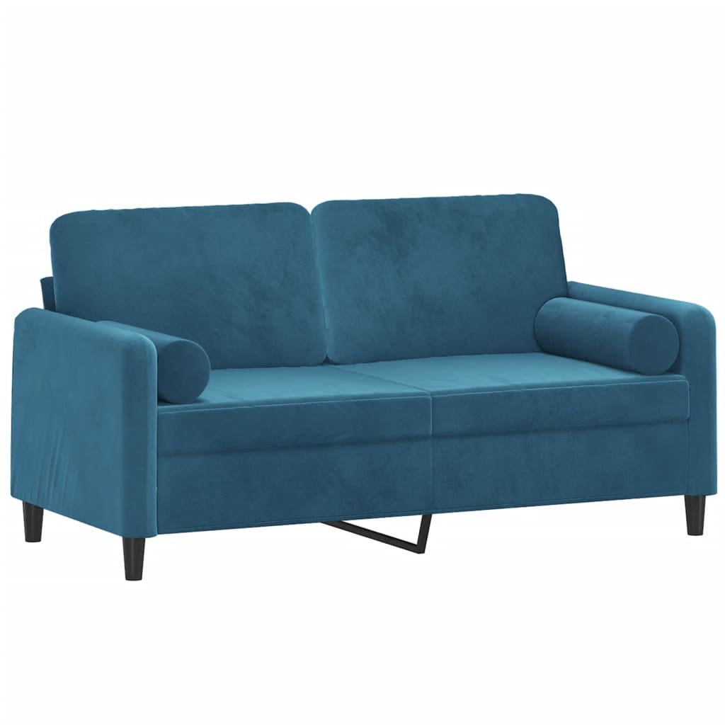 2-seater sofa with decorative cushions blue 140 cm velvet