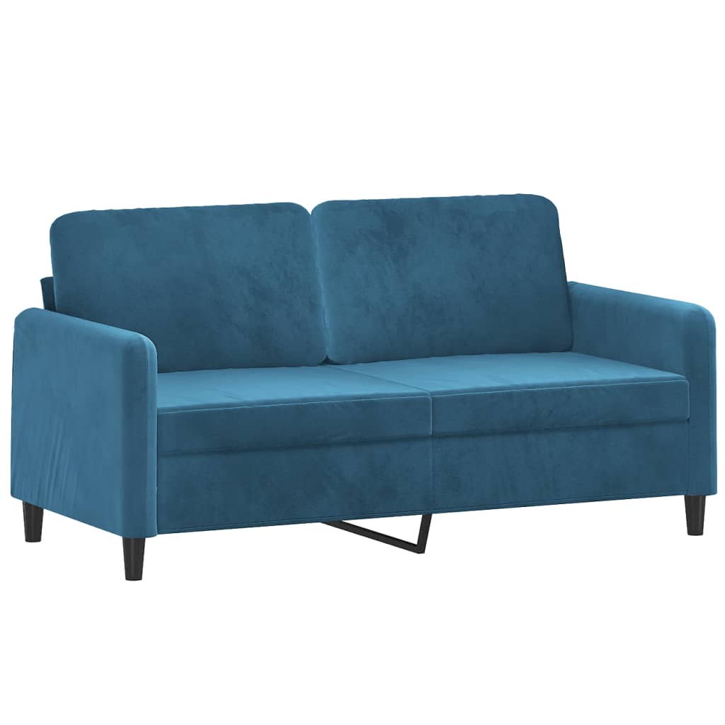 2-seater sofa with decorative cushions blue 140 cm velvet