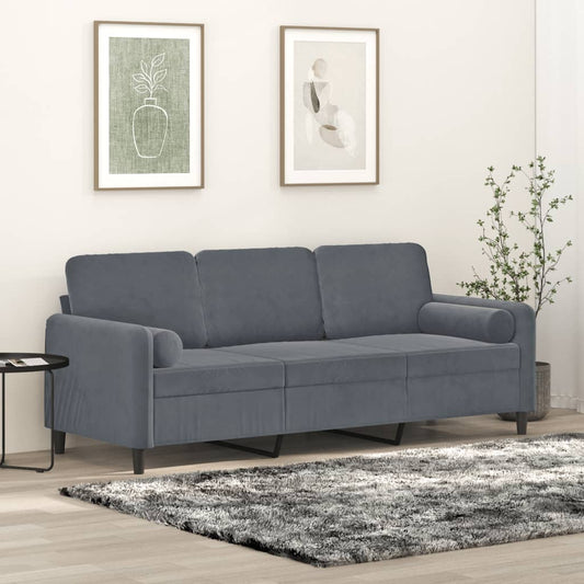 3-seater sofa with decorative cushions dark grey 180 cm velvet