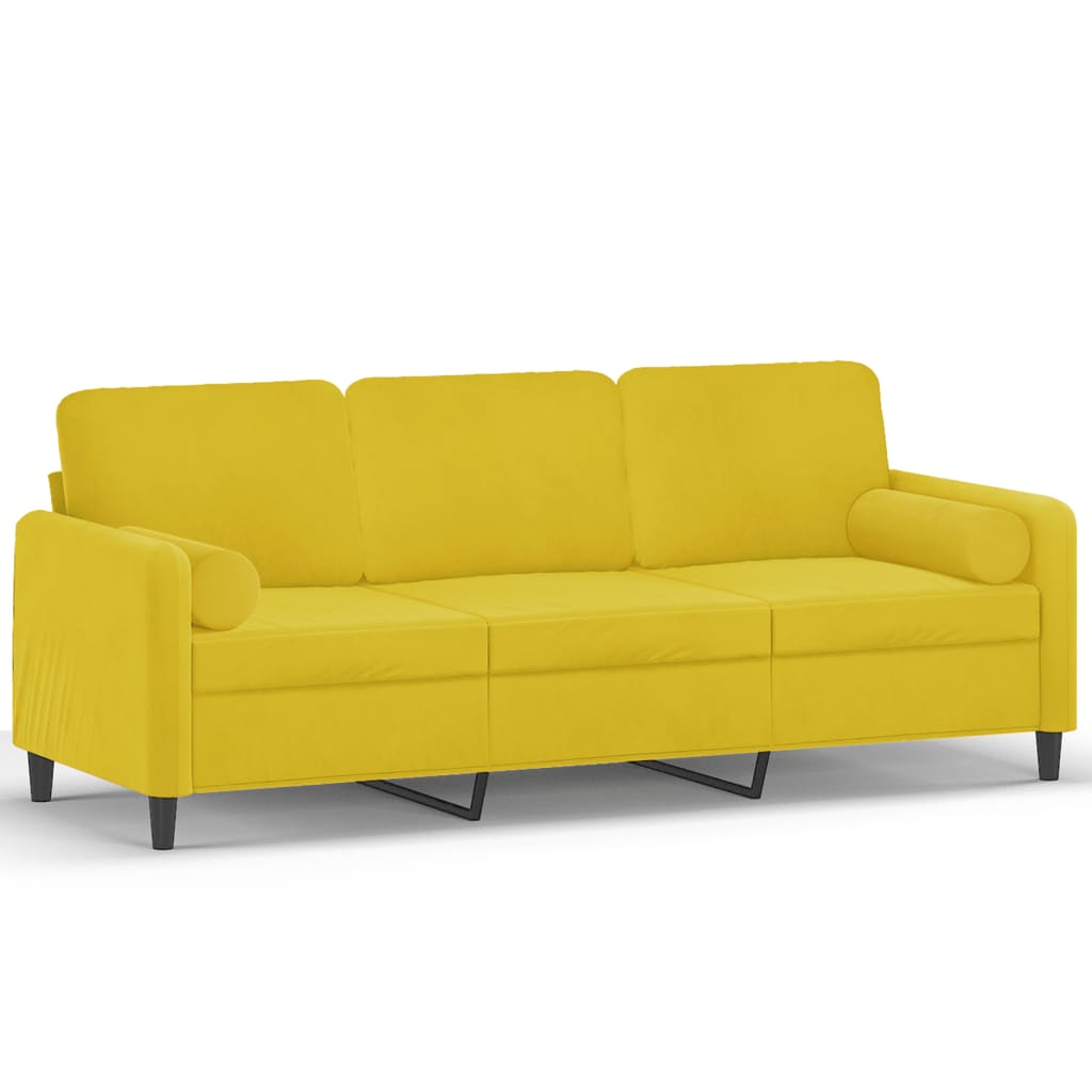 3-seater sofa with decorative cushions yellow 180 cm velvet