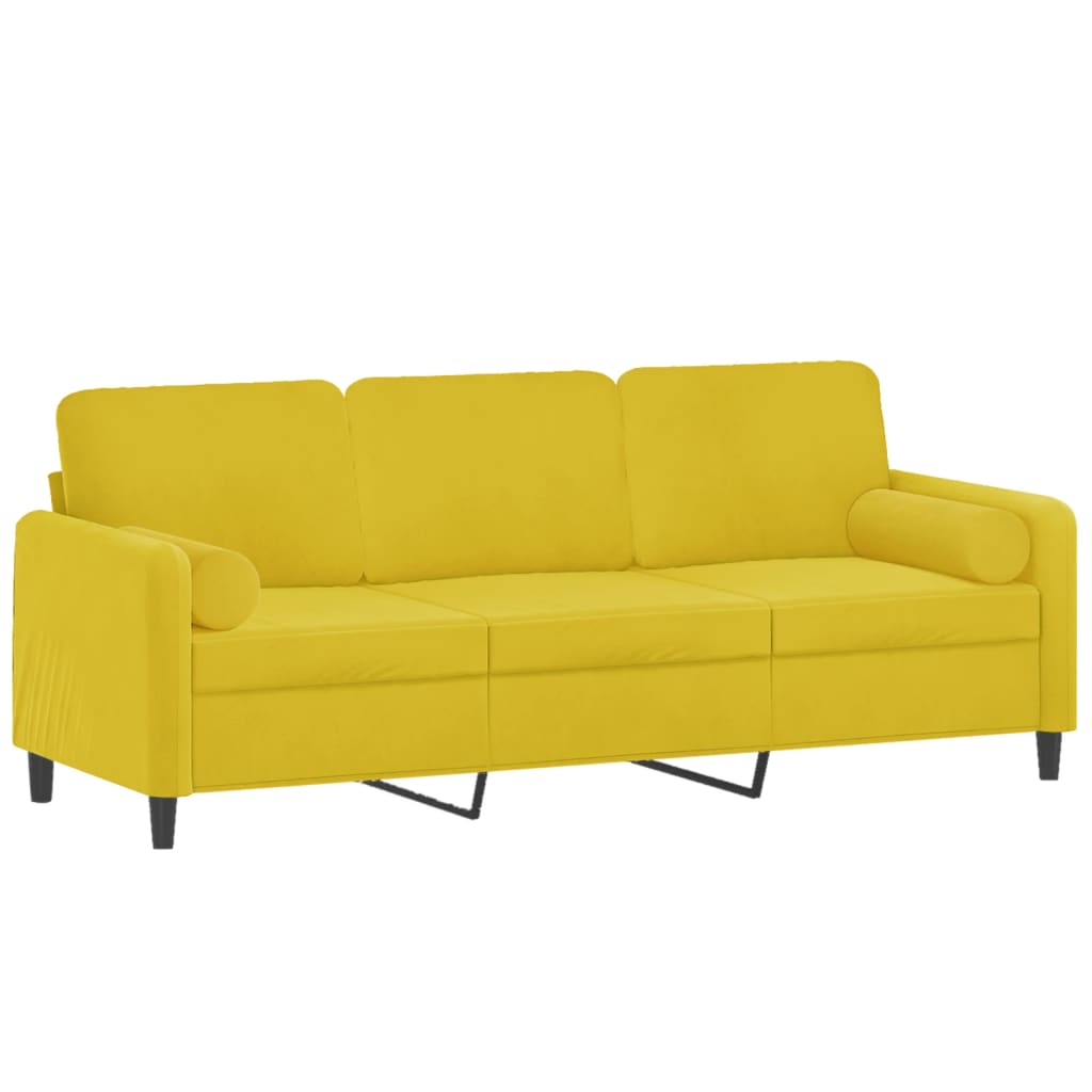 3-seater sofa with decorative cushions yellow 180 cm velvet
