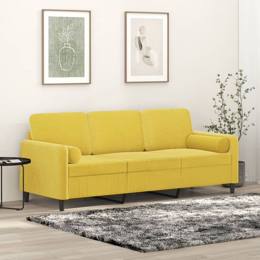 3-seater sofa with decorative cushions yellow 180 cm velvet