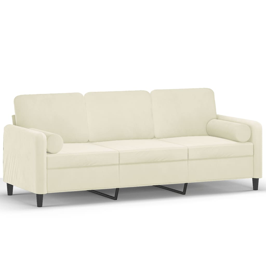 3-seater sofa with decorative cushions cream 180 cm velvet