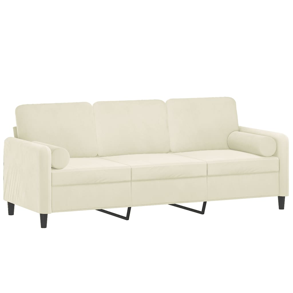 3-seater sofa with decorative cushions cream 180 cm velvet