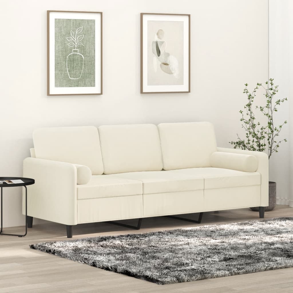 3-seater sofa with decorative cushions cream 180 cm velvet