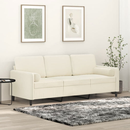 3-seater sofa with decorative cushions cream 180 cm velvet