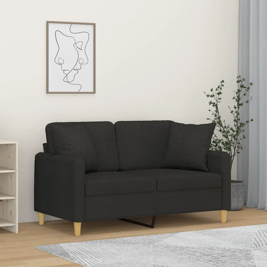 2-seater sofa with decorative cushions, black 120 cm fabric