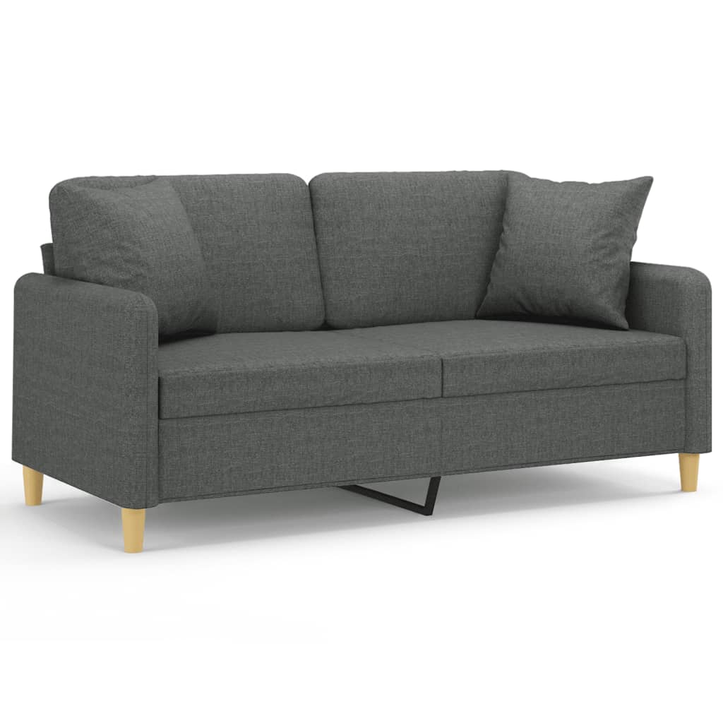 2-seater sofa with decorative cushions dark grey 140 cm fabric