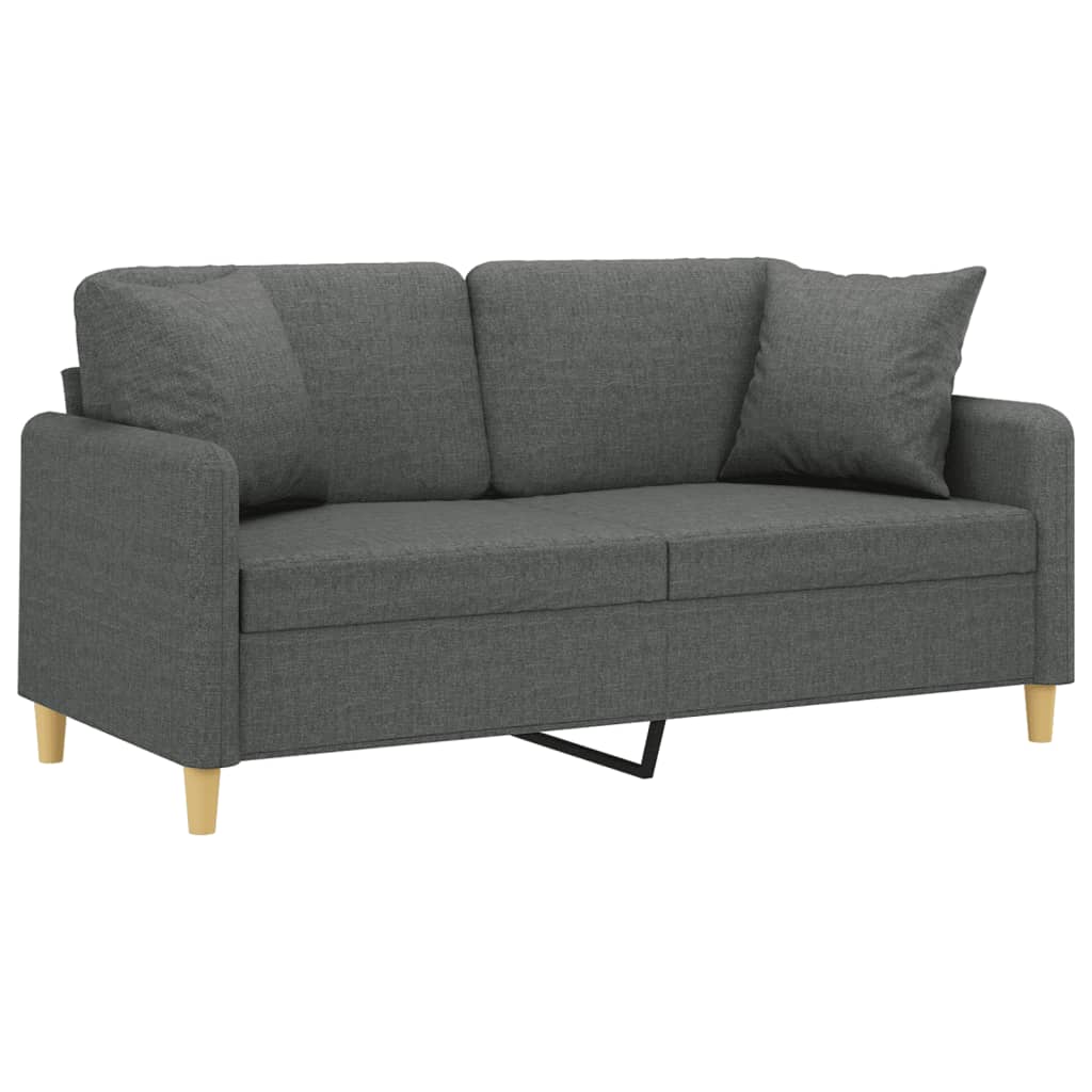 2-seater sofa with decorative cushions dark grey 140 cm fabric