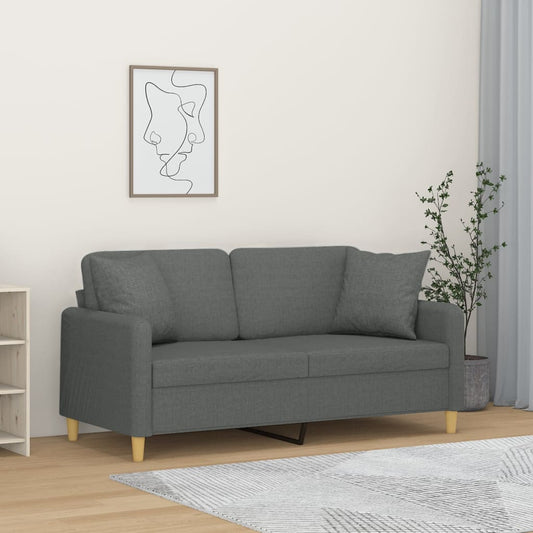 2-seater sofa with decorative cushions dark grey 140 cm fabric