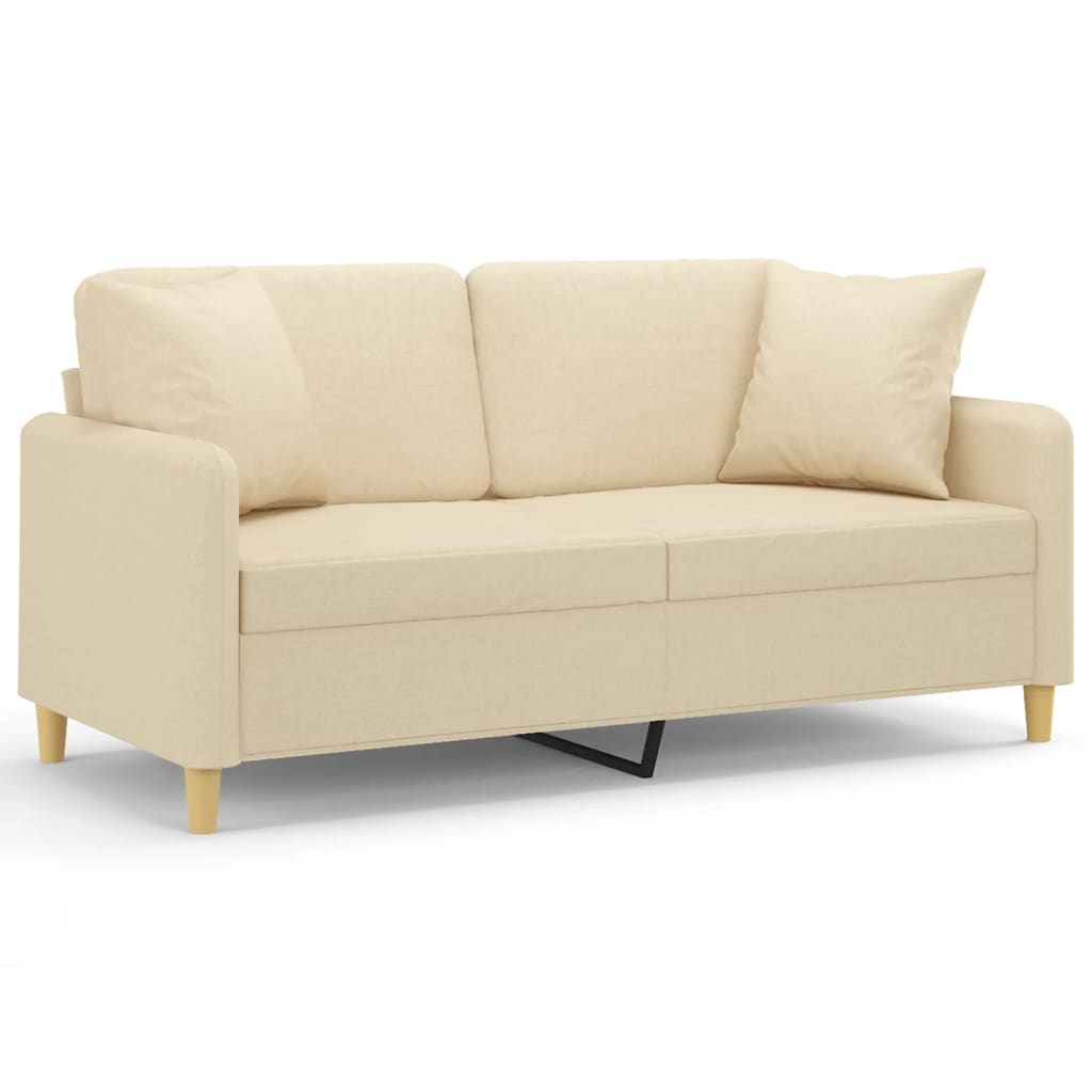 2-seater sofa with decorative cushions cream 140 cm fabric