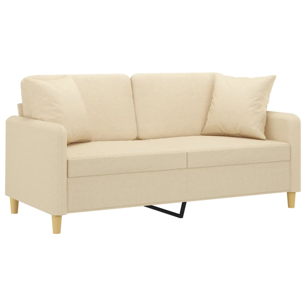 2-seater sofa with decorative cushions cream 140 cm fabric