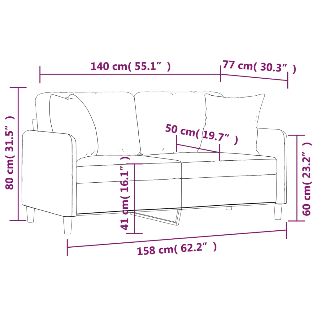 2-seater sofa with decorative cushions cream 140 cm fabric