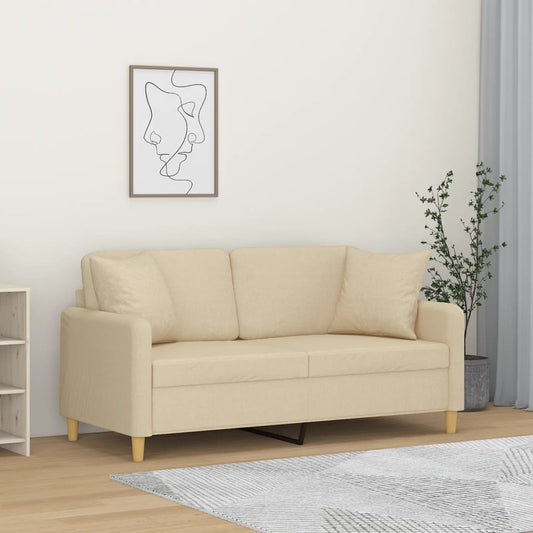 2-seater sofa with decorative cushions cream 140 cm fabric