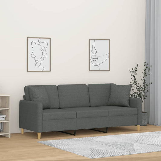 3-seater sofa with decorative cushions dark grey 180 cm fabric