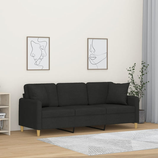 3-seater sofa with decorative cushions, black, 180 cm fabric