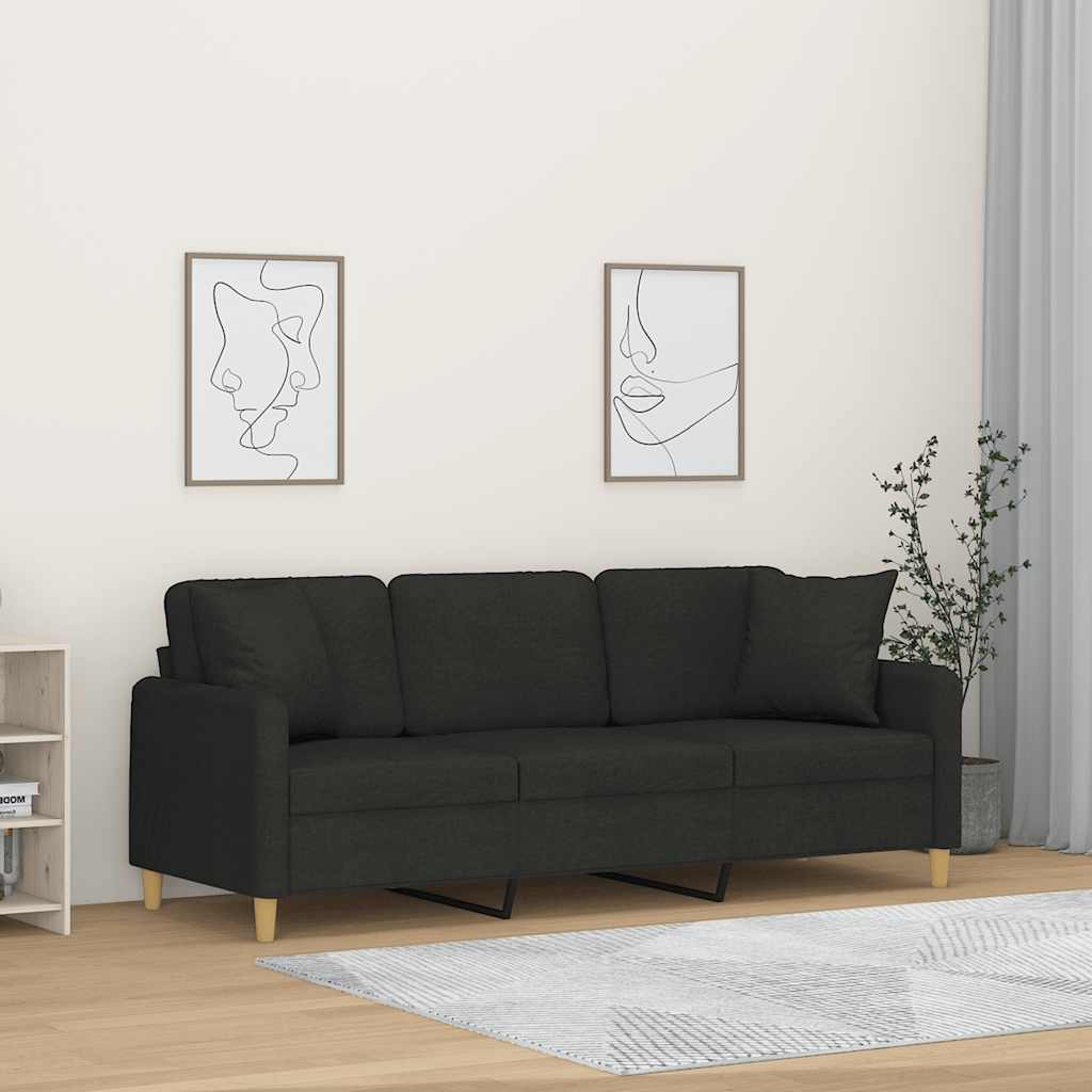 3-Sitzer-Sofa mit Zierkissen Schwarz 180 cm Stoff