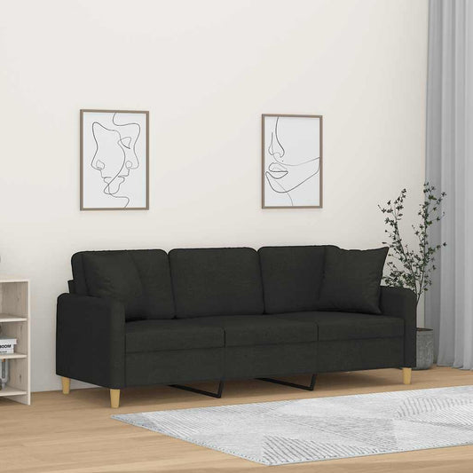 3-Sitzer-Sofa mit Zierkissen Schwarz 180 cm Stoff