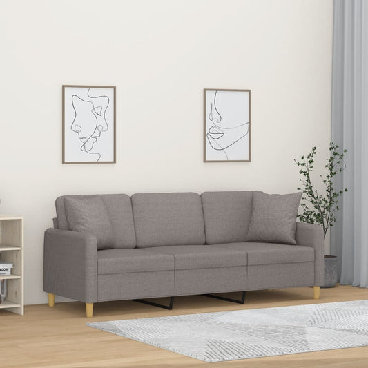 3-seater sofa with decorative cushions taupe 180 cm fabric