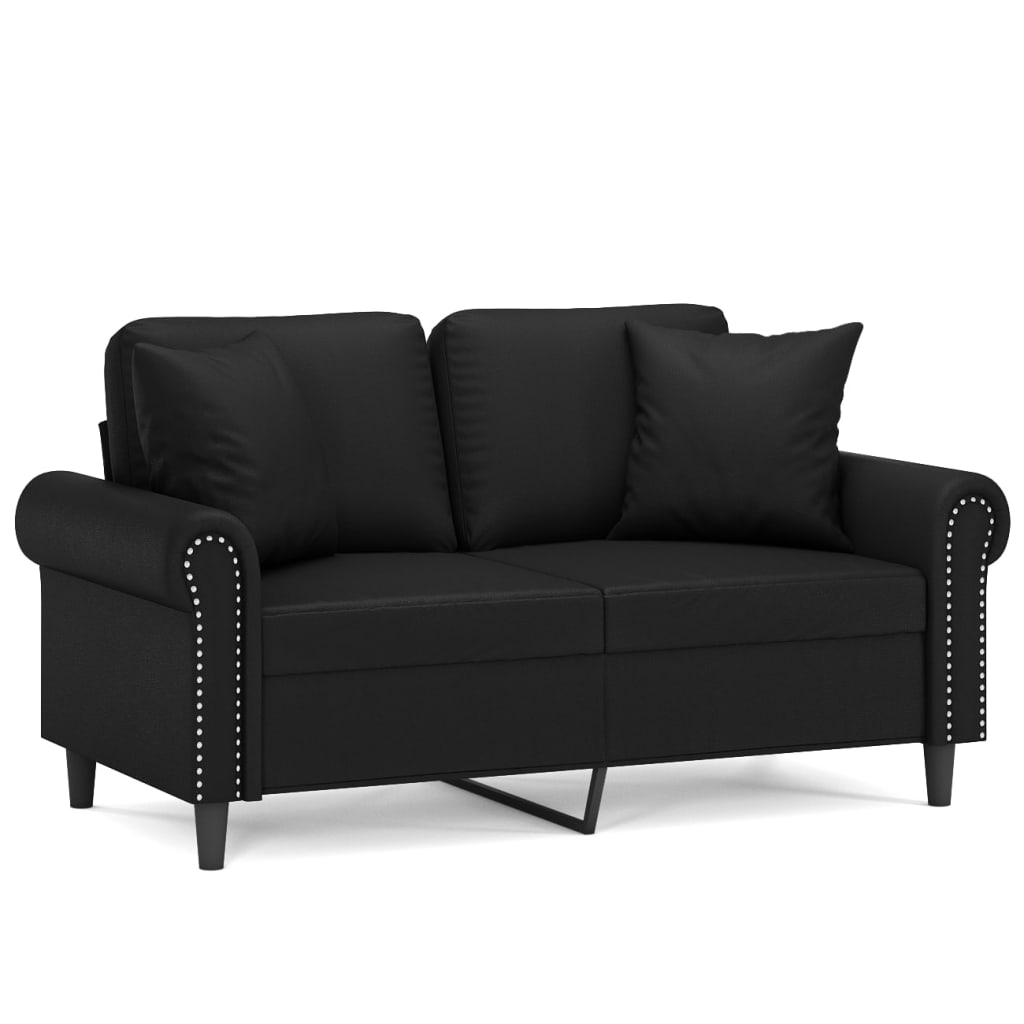2-seater sofa with decorative cushions, black, 120 cm, faux leather
