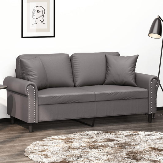 Canapé 2 places avec coussins décoratifs gris 140 cm simili cuir