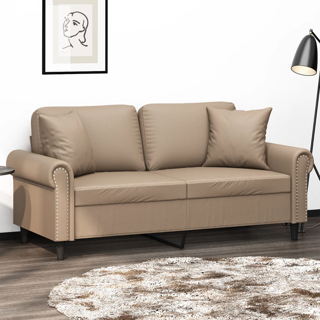 2-Sitzer-Sofa mit Zierkissen Cappuccino 140 cm Kunstleder