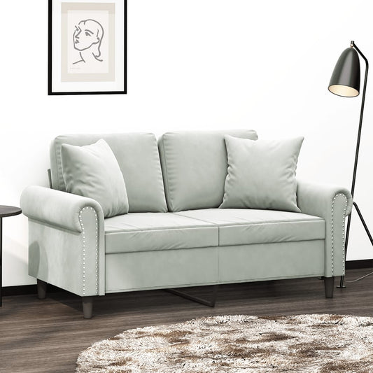 2-seater sofa with decorative cushions light grey 120 cm velvet