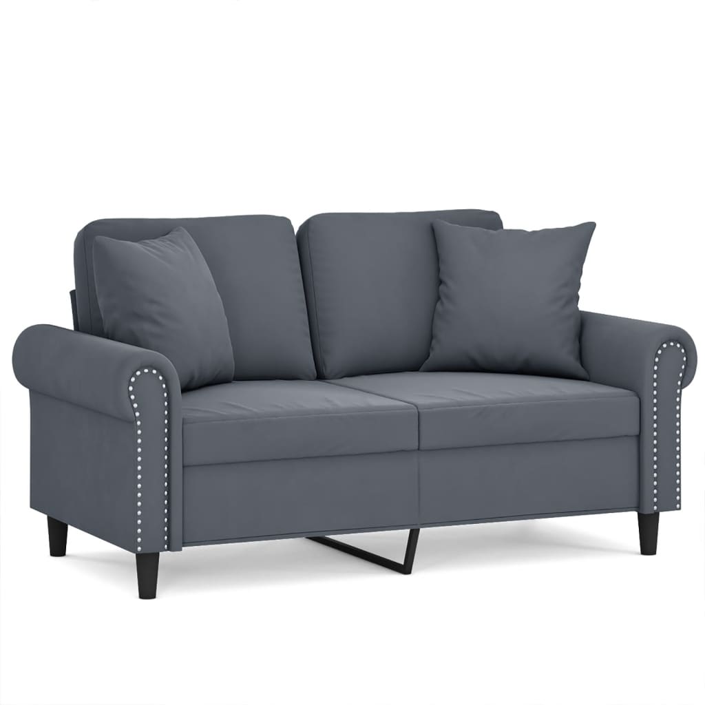 2-seater sofa with decorative cushions dark grey 120 cm velvet