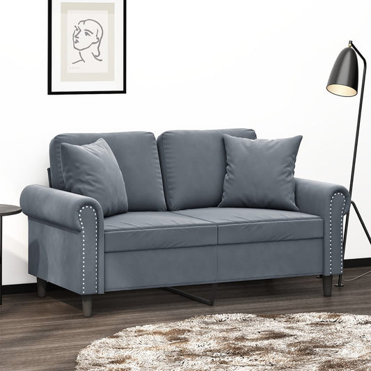 2-seater sofa with decorative cushions dark grey 120 cm velvet