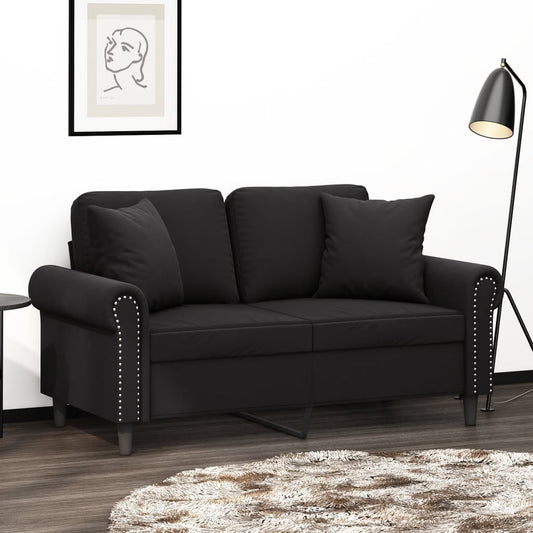 2-seater sofa with decorative cushions black 120 cm velvet