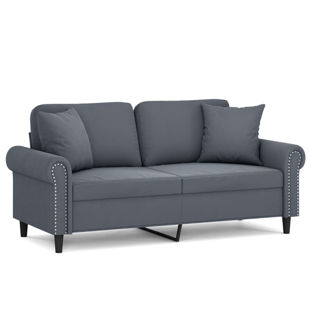 2-seater sofa with decorative cushions dark grey 140 cm velvet