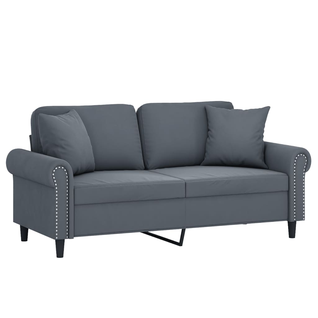 2-seater sofa with decorative cushions dark grey 140 cm velvet