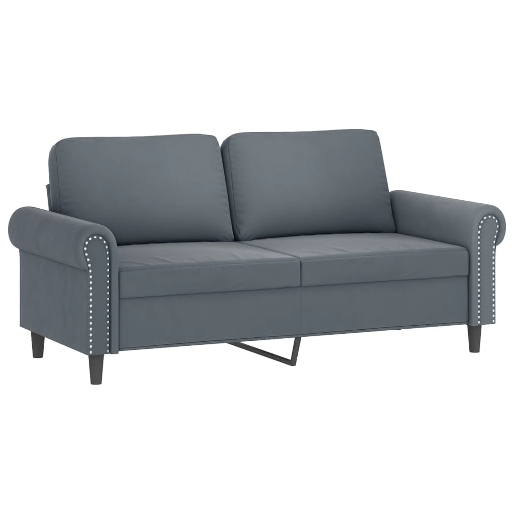 2-seater sofa with decorative cushions dark grey 140 cm velvet