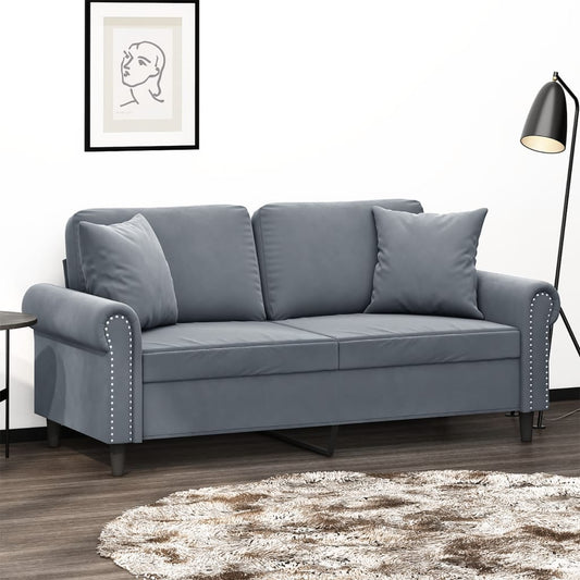 2-seater sofa with decorative cushions dark grey 140 cm velvet