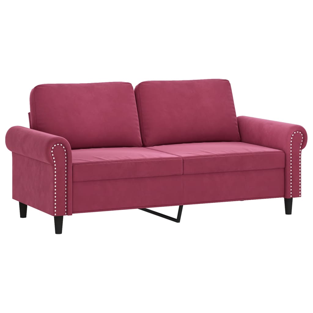 2-seater sofa with decorative cushions wine red 140 cm velvet