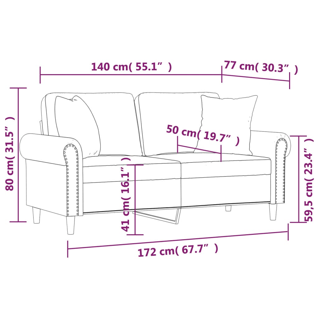 2-seater sofa with decorative cushions wine red 140 cm velvet